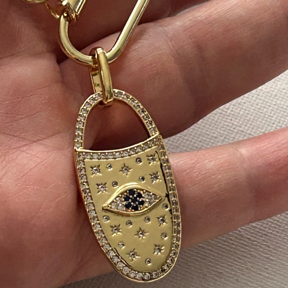 Evil eye pendant necklace, 18K gold plated necklace, carabiner connector NEW - Picture 4 of 9